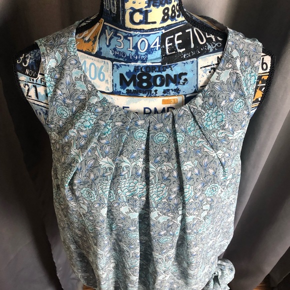 Max Edition Floral Puff Flower Tie Waist Sleeveless Tank Top Blouse - Picture 3 of 13